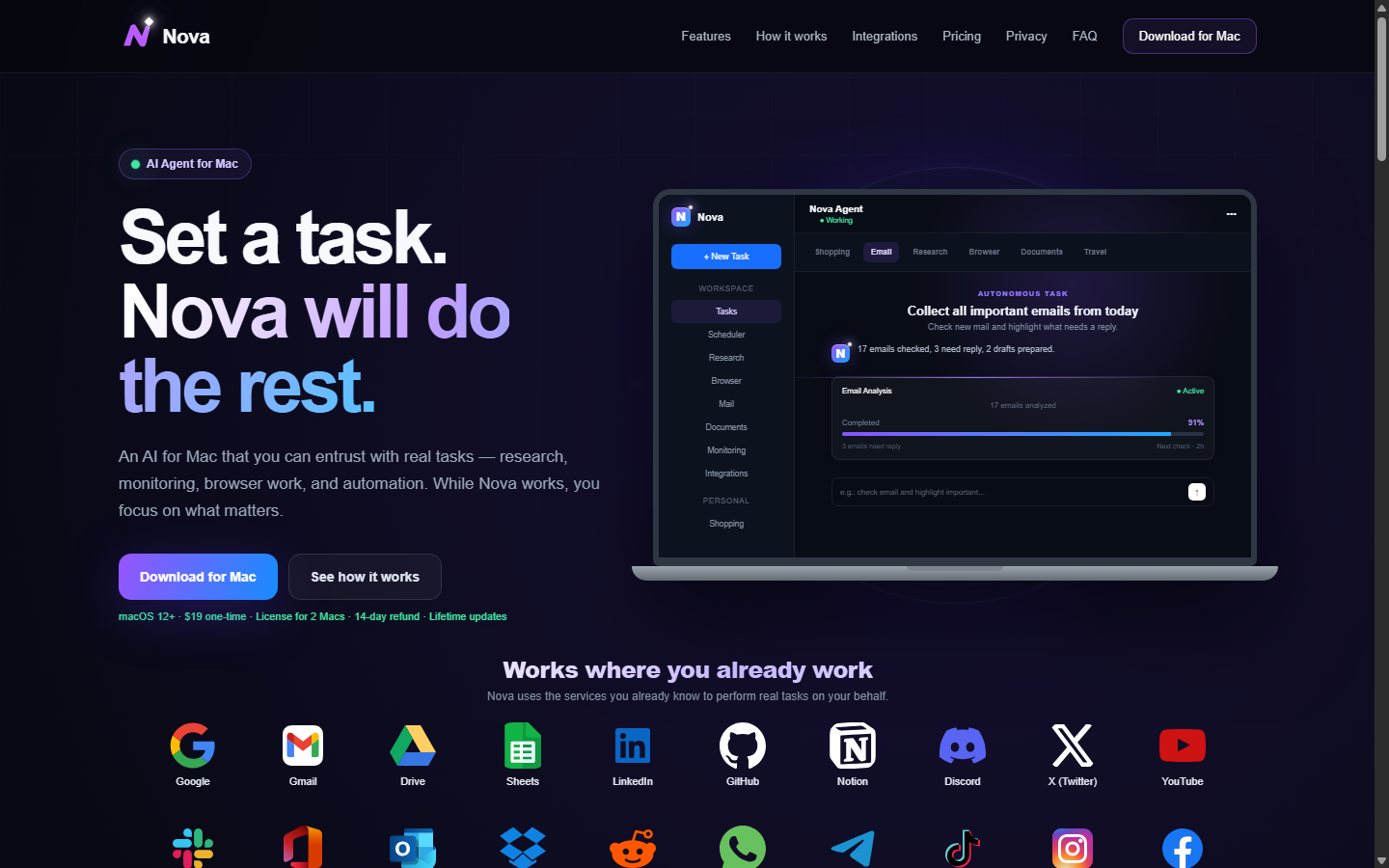 Nova app window on a Mac, working on a task